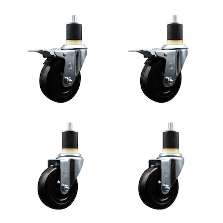 Service Caster 4'' SS Hard Rubber Swivel 1-7/8'' Expand Stem Caster Set 2 Total Lock Brakes, 4PK SCC-SSEXTTL20S414-HRS-2-S-2-178